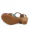 Sandalias tacón Jungla marrones con tiras azules y fucsia