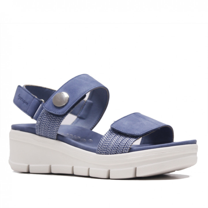 Sandalias cuña Amarpies azules estilo confort con elásticos - Querol online