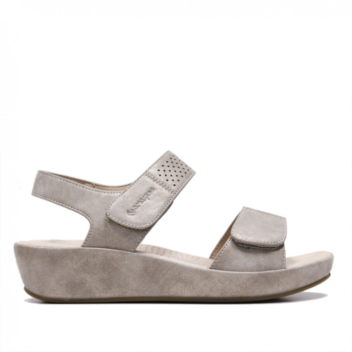 Sandalias cuña Amarpies metalizada color plomo con velcro - Querol online