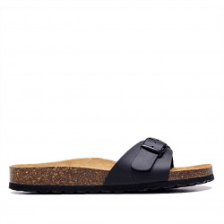 Sandalias planas Redlove cristiana de piel negras con hebilla - Querol online