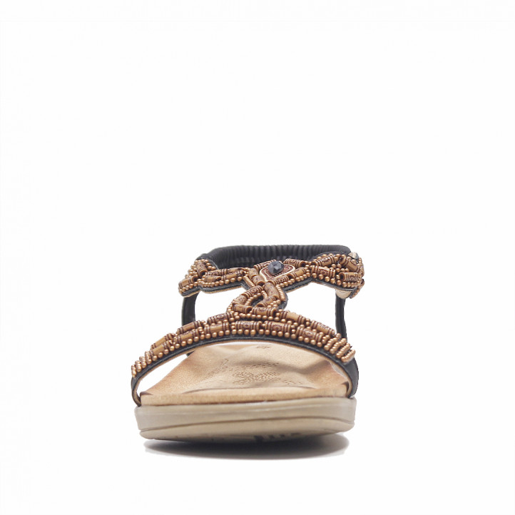 Sandalias planas Calzapies negras con detalles ornamentales - Querol online