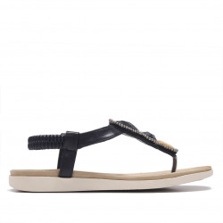 Sandalias planas POP CORN negras de dedo con piedras negras y amarilla - Querol online