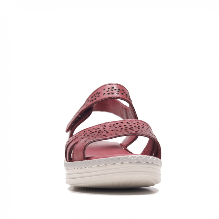 Sandalias planas Treintas rojas de piel cómodas cogidas con velcro - Querol online