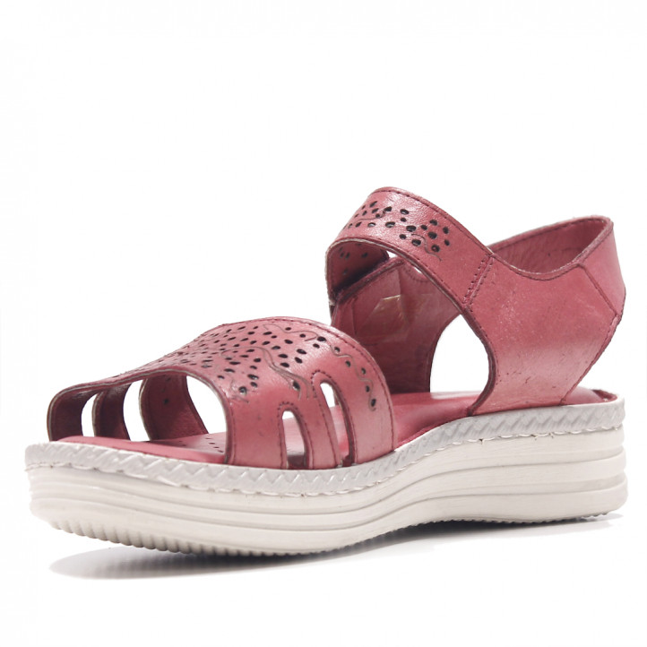 Sandalias planas Treintas rojas de piel cómodas cogidas con velcro - Querol online
