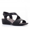 Sandalias cuña Imac de piel negras cruzadas con doble banda