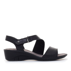 Sandàlies falca Imac de pell negres croades amb doble banda - Querol online