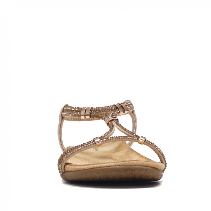Sandalias planas Stay metalizadas doradas con doble cordón - Querol online