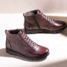 Botines planos Fluchos burdeos con cordones elásticos de piel