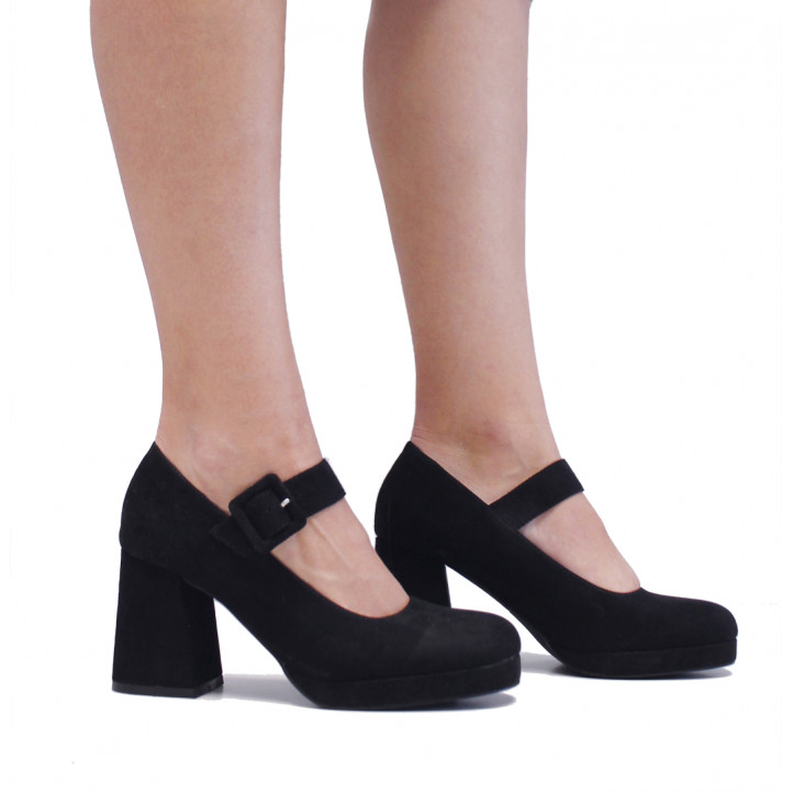Zapatos tacón Stay negros de salón de efecto ante - Querol online
