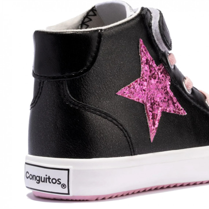 Zapatillas altas Conguitos de niña con estrella y tira adherente negras - Querol online