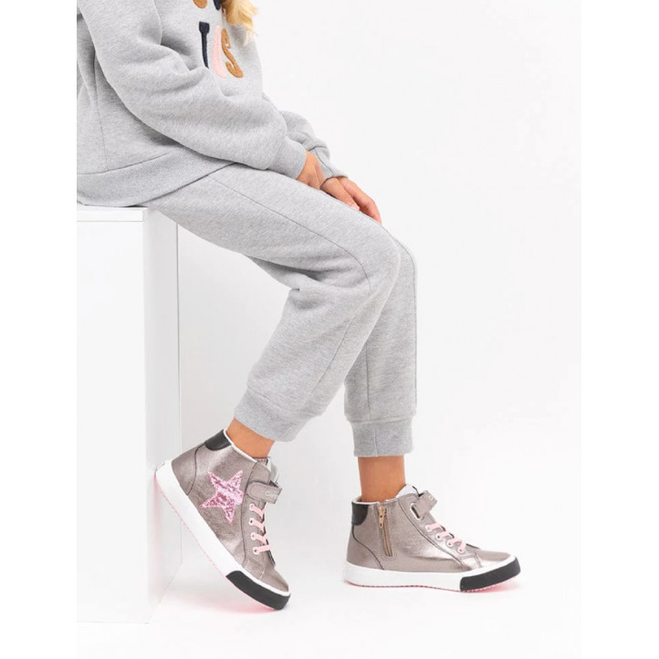 Zapatillas altas Conguitos de niña con estrella y tira adherente color plomo - Querol online