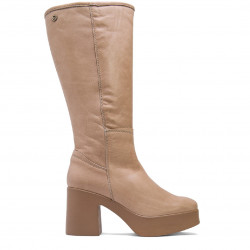 Botas altas marrones de tacón ancho cómodo para mujer 5790