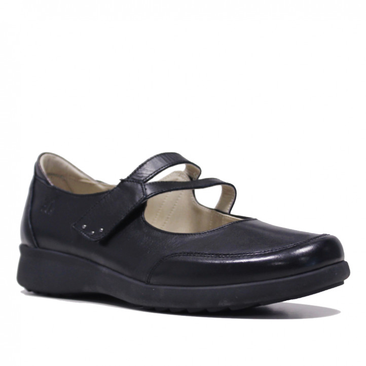 Zapatos planos Treintas negros de piel con suela de goma - Querol online