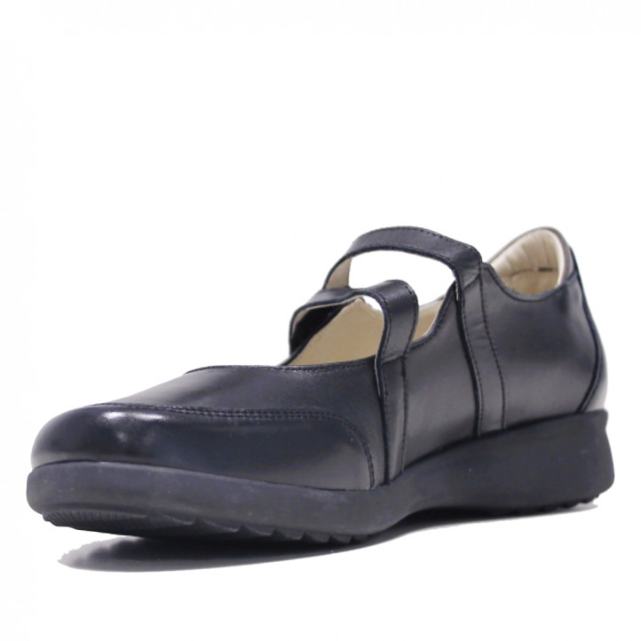 Zapatos planos Treintas negros de piel con suela de goma - Querol online