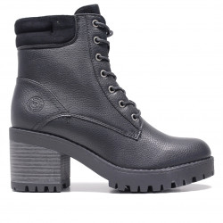 Botins de taló VIRUCCI negres de pell vegana amb taló ample i cordons - Querol online