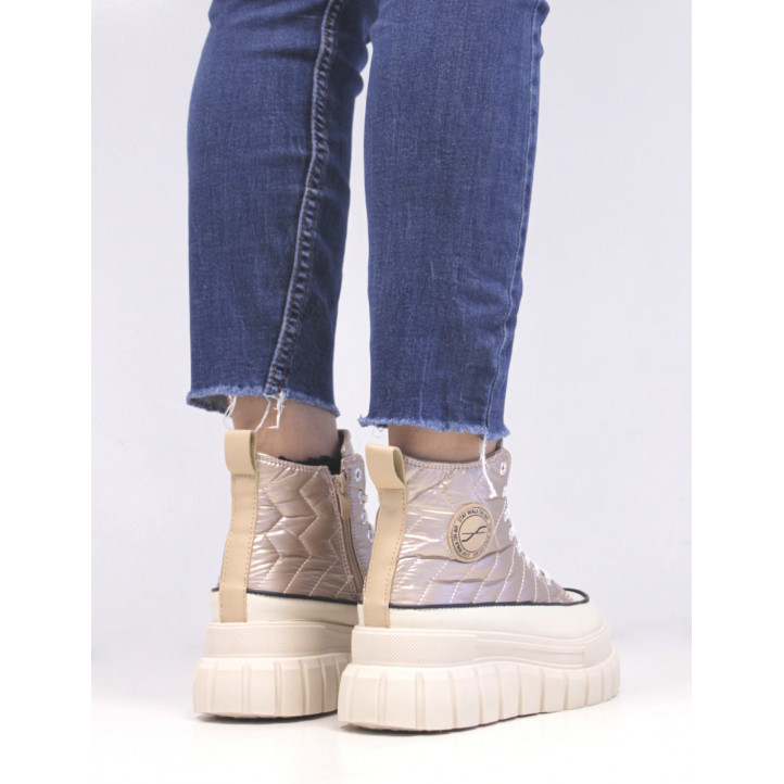 Zapatillas altas Stay metalizadas acolchadas y con plataforma beige alta - Querol online