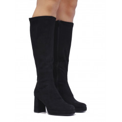 Botas tacón D'Angela negras aterciopeladas con tacón alto ancho - Querol online