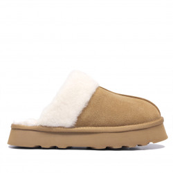 Zapatillas casa BB Up marrones con pelo blanco y plataforma fina - Querol online