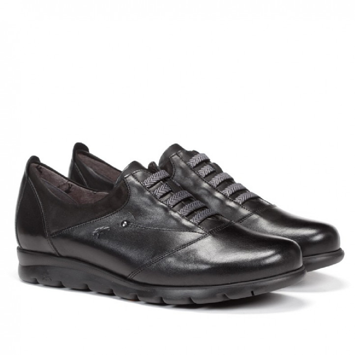 Zapatos planos Fluchos con cordones elásticos negros de piel - Querol online