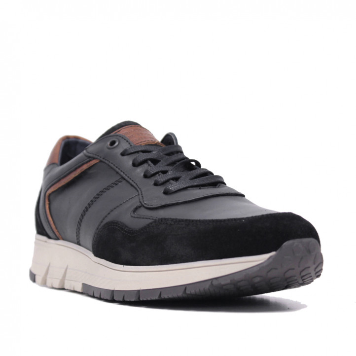 Zapatos sport Lobo negros de piel con detalles marrones torri - Querol online