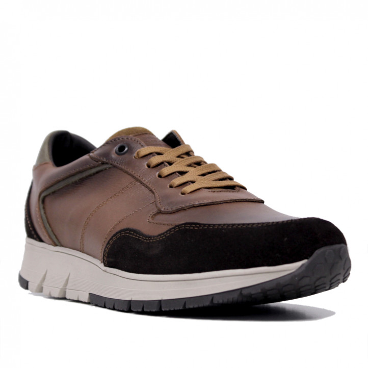 Zapatos sport Lobo marrones de piel con detalles negras torri - Querol online