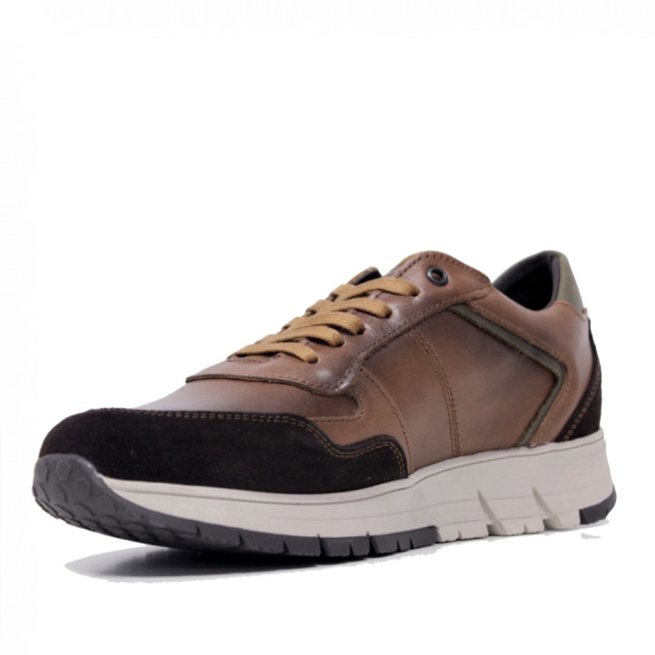 Zapatos sport Lobo marrones de piel con detalles negras torri - Querol online