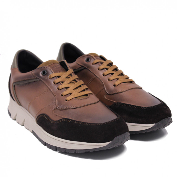 Sabates sport Lobo marrons de pell amb detalls negres torri - Querol online