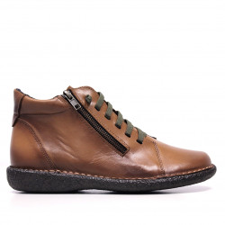 Botines planos BRANS marrones con cremallera y cordones elásticos - Querol online