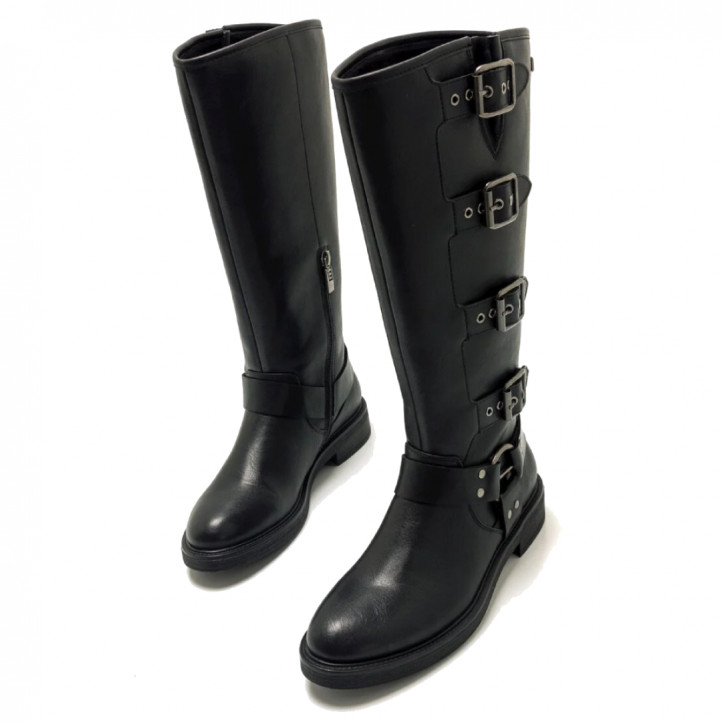 Botas planas Mustang 59562 bruna estilo biker con hebillas - Querol online