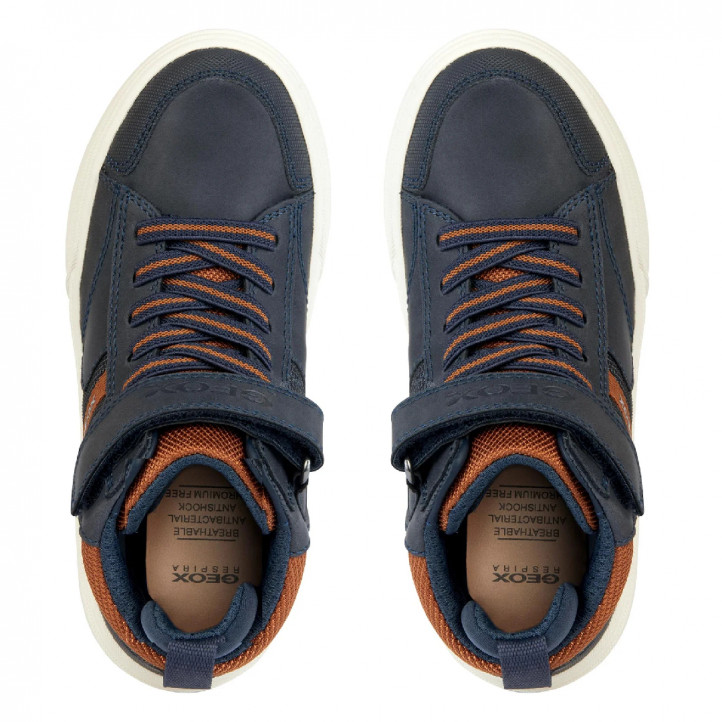 Zapatillas altas Geox weemble azul y marrón con cordones elásticos y velcro - Querol online