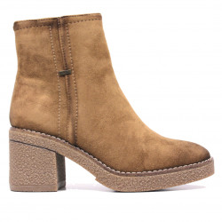 Botines tacón marrones efecto ante con talón ancho - Querol online