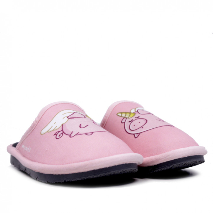 Zapatillas casa Laro rosas con cerco unicornio alado - Querol online
