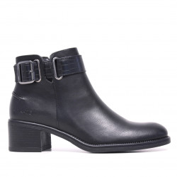 Botines tacón Chika 10 negros con hebilla y tira animal print - Querol online