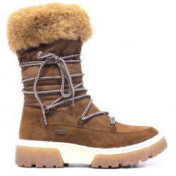 Botas planas marrones con cordones y pelo en la parte superior - Querol online