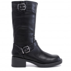 Botas planas negras de piel vegana con dos hebillas - Querol online