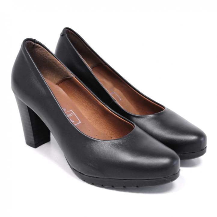 Zapatos tacón negros de piel con tacón alto ancho - Querol online