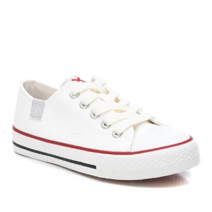 Zapatillas lona Xti blancas con cordones y ribete rojo - Querol online
