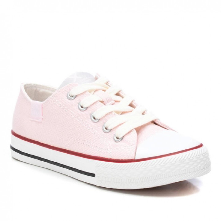 Zapatillas lona Xti rosas con cordones y ribete rojo - Querol online