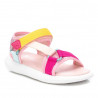 sandalias Xti rosas con detalles amarillos y azules y cierre con tres velcros