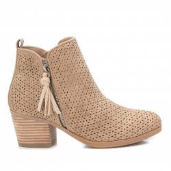 Botines tacón Refresh beige calados con tirador trasero y cremallera - Querol online