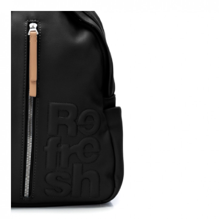 Mochila Refresh negra con cremallera central y logo en relieve - Querol online