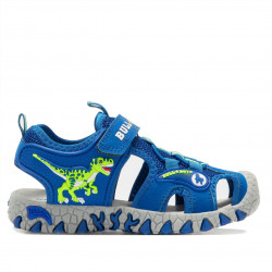 sandalias Bull Boys azules con dinosaurio verde