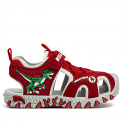 sandalias Bull Boys rojas con dinosaurio verde