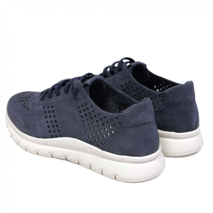 Zapatos sport Walk & Fly azules oscuras de piel perforada y plantilla piel - Querol online