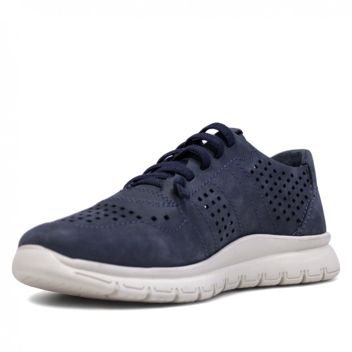 Zapatos sport Walk & Fly azules oscuras de piel perforada y plantilla piel - Querol online
