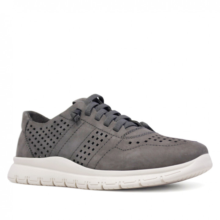 Zapatos sport Walk & Fly grises verdosas oscuras de piel perforada y plantilla piel - Querol online