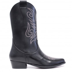 Botas planas Bryan negras con bordado jandra - Querol online