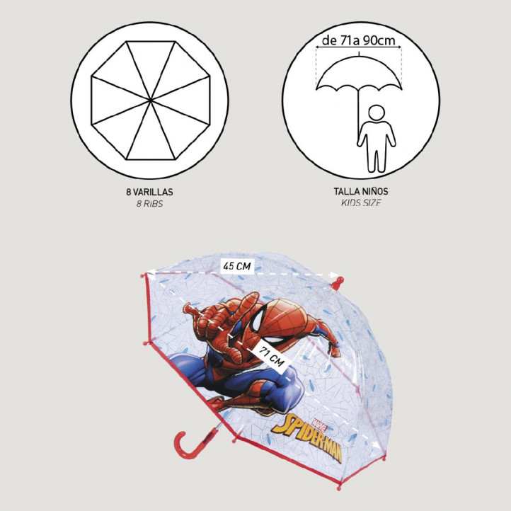 Paraguas Cerda transparente de spiderman y dibujos de arañas - Querol online