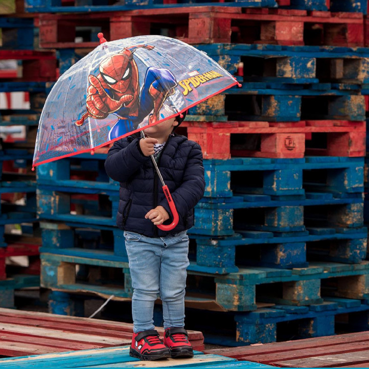 Paraigües Cerda transparent de spiderman amb dibuixos de teranyines - Querol online