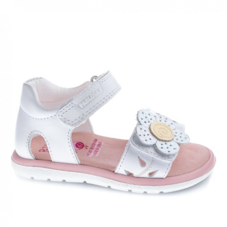 sandalias Pablosky con doble velcro y flor delantera en dos tonos - Querol online